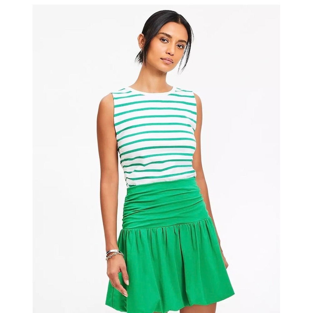 New LOFT Womens Green White Striped Sleeveless Crewneck Tank Top XS